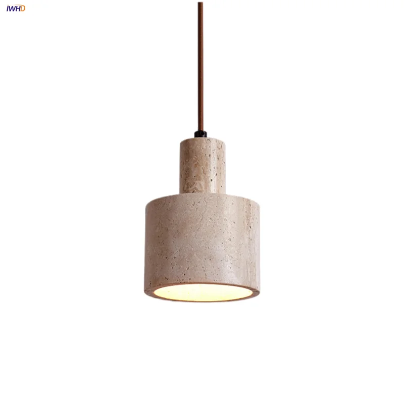 Afralia™ Yellow Travertine Stone Pendant Lamp for Bedroom Balcony Cafe, 2m Wire, Nordic Modern Style