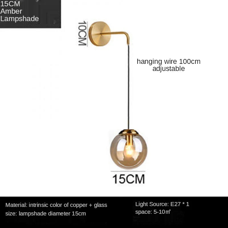 Afralia™ Nordic Brass Glass Wall Sconce: Elegant Living Room Bedside Lighting