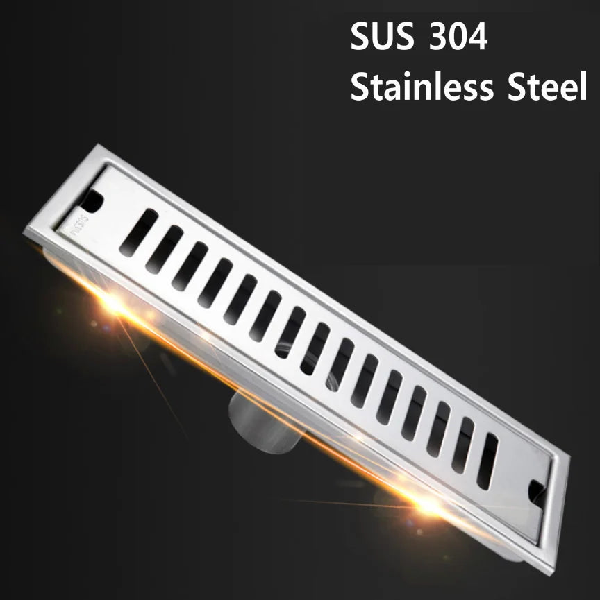 Afralia™ Black Stainless Steel Floor Drain for Toilet Shower Room, Large Overflow, Odorproof, Rectangle