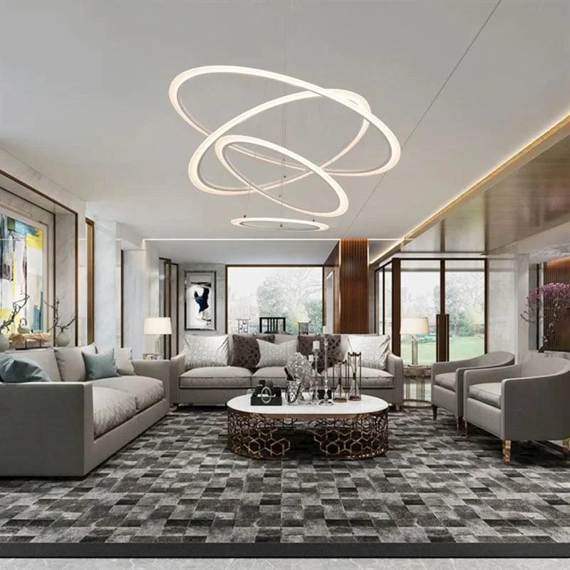 Afralia™ Modern Black LED Circle Ceiling Chandelier Pendant Lamp for Dining Room