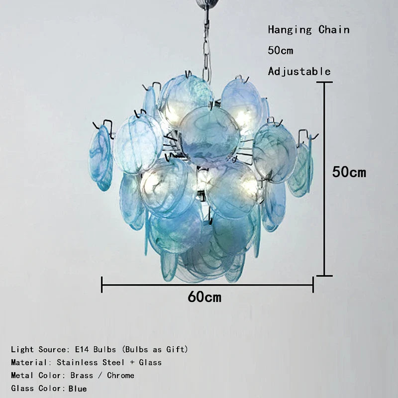 Afralia™ Mulano Blue Glass Chandelier - Elegant Art Decor for Dining Room.