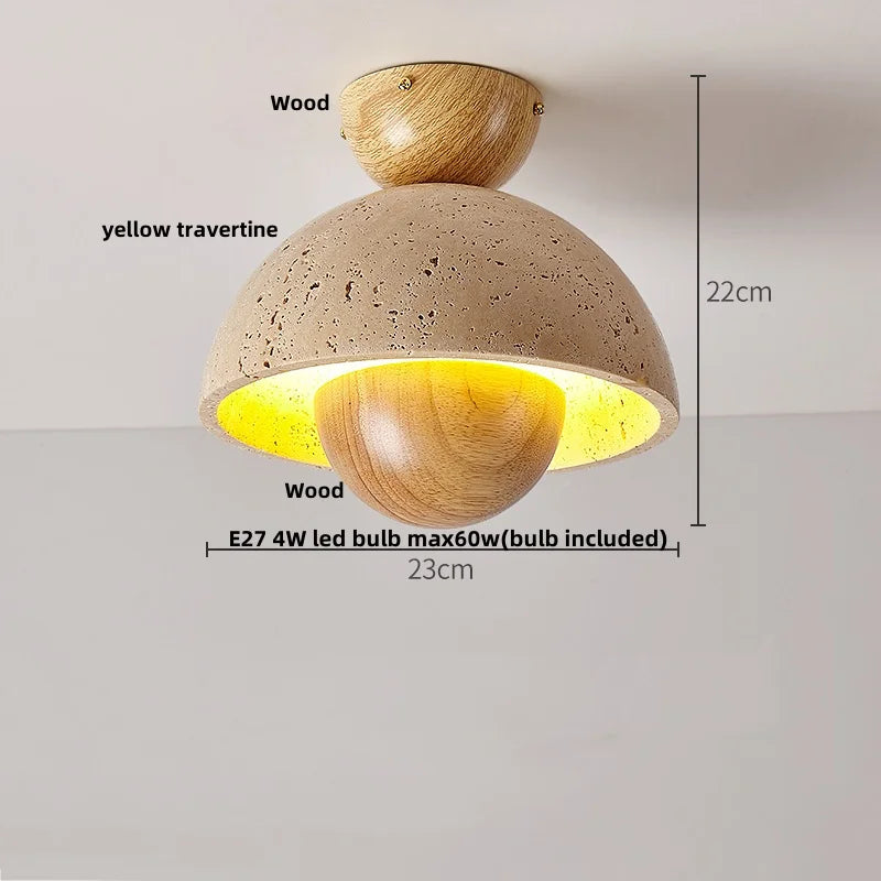 Afralia™ LED Travertine Wood Ceiling Light Fixture - Modern Nordic Restaurant Balcony Lamp
