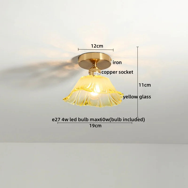 Afralia™ Copper Glass LED Ceiling Light for Indoor Kitchen Corridor Balcony Decor