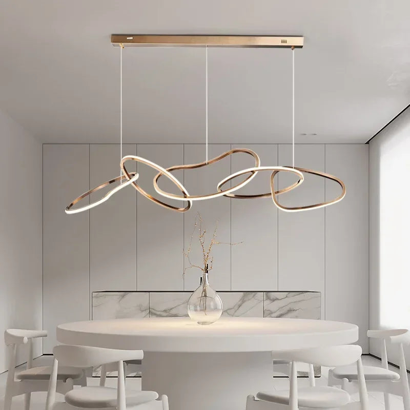 Afralia™ Rose Gold LED Chandeliers: Modern Rings Lighting for Living, Dining, Kitchen - Luminaire