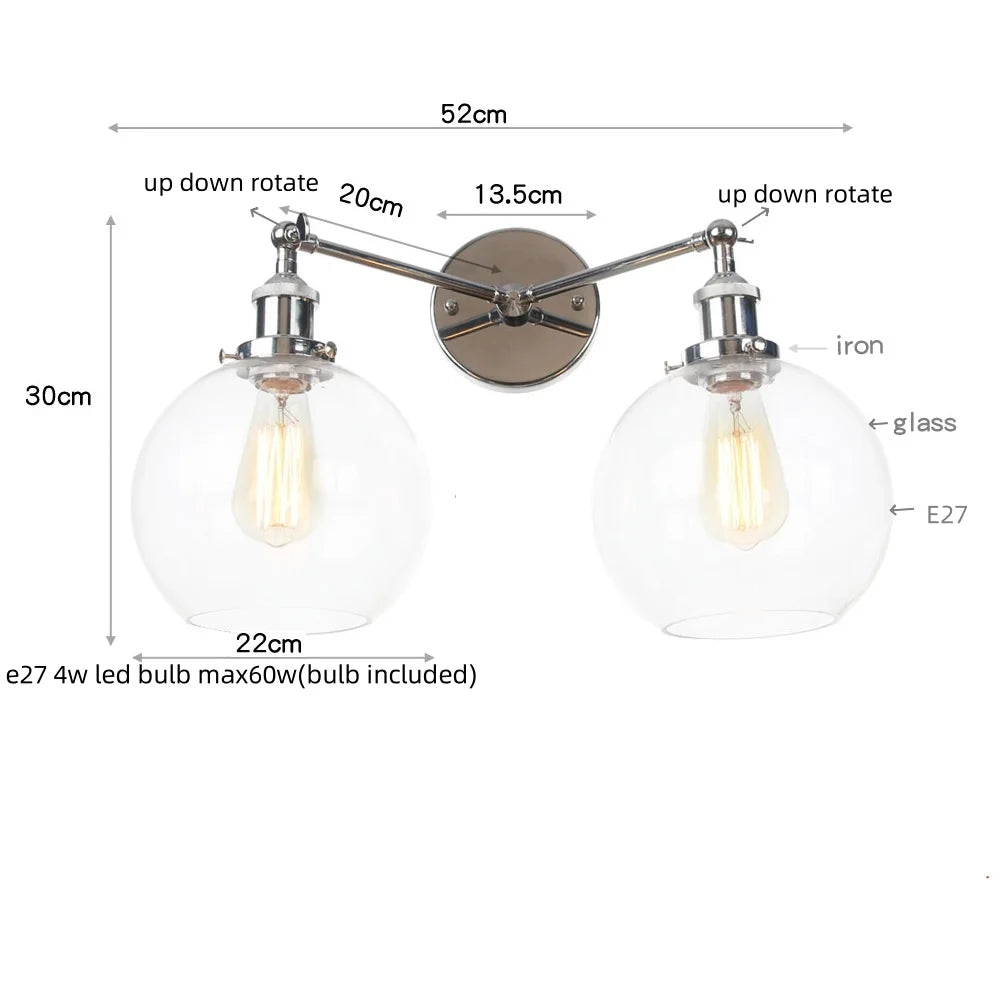 Afralia™ 2 Head LED Wall Lamps Iron Glass Bedroom Stair Light Fixtures