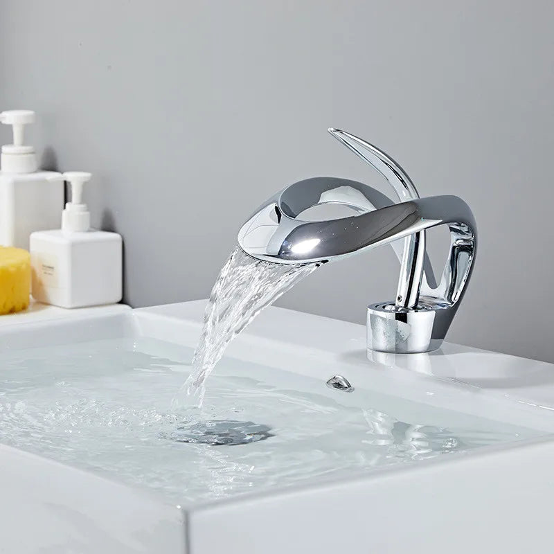 Afralia™ White & Black Brass Bathroom Faucet: Creative Grey Sink Mixer Tap, Waterfall Basin