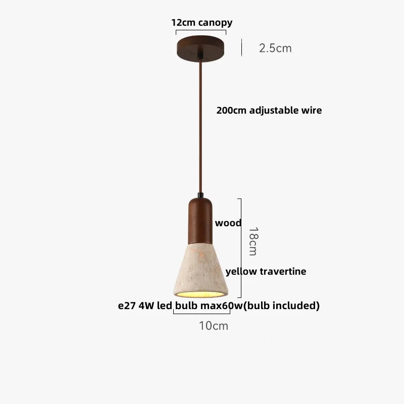Afralia™ Yellow Iron LED Pendant Lamp Yellow Travertine Stone Ball in Wabi Sabi Style