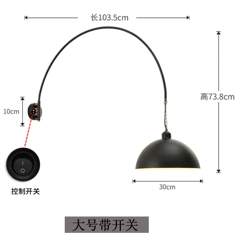 Afralia™ Rotatable Black Wall Lamp LED E27 Swing Arm Long Pole Industrial Design