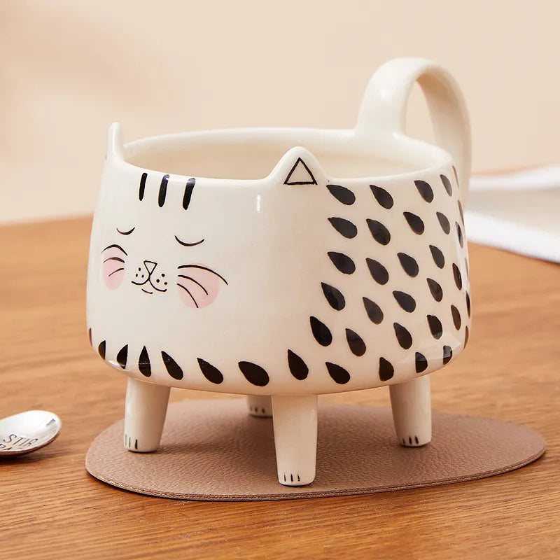 Afralia™ Meow Cat Ceramic Coffee Mug - Cute Cat Design for Women and Girls