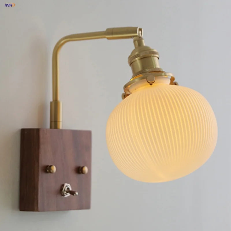 Afralia™ Ceramic LED Wall Light Fixture White Copper Walnut Ash Bedside Lamp