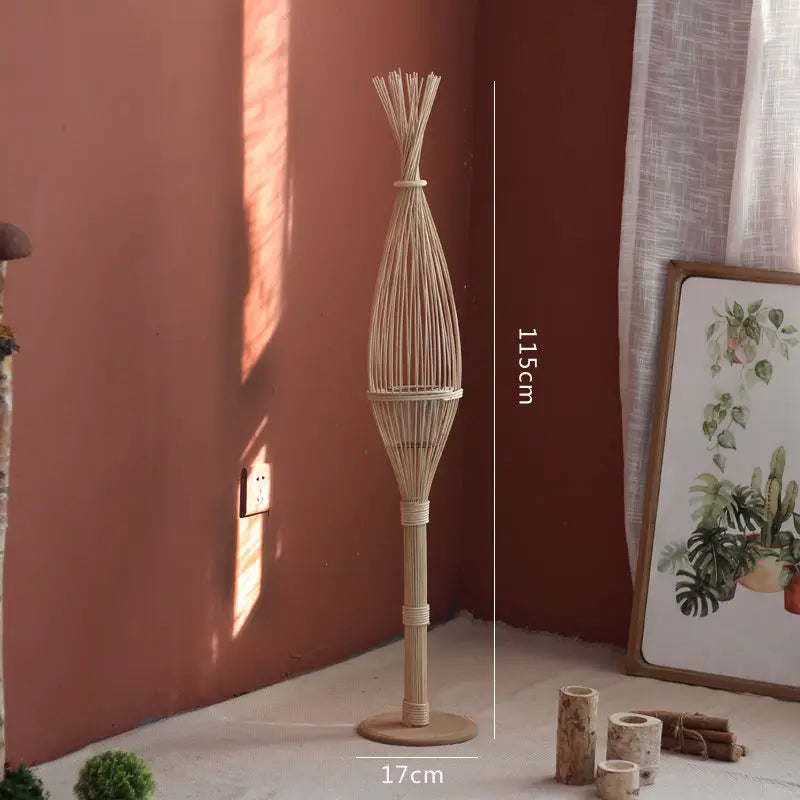 Afralia™ Rattan Bamboo Weaving Floor-to-Ceiling Wind Lamp Candlestick Tea Room Hotel Decoration