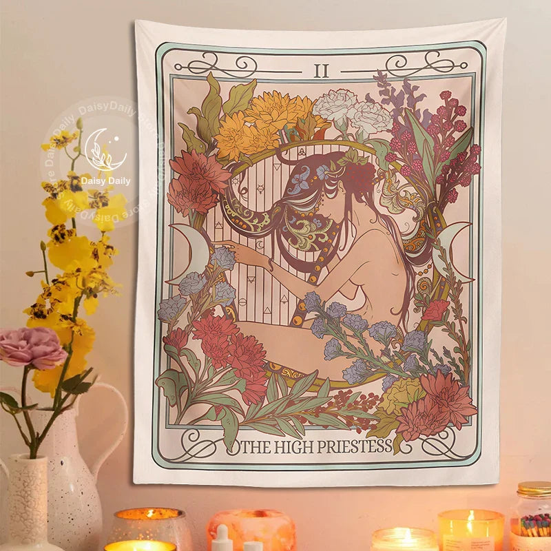 High Priestess Tarot Tapestry Wall Hanging for Witchy Boho Vibes by Afralia™