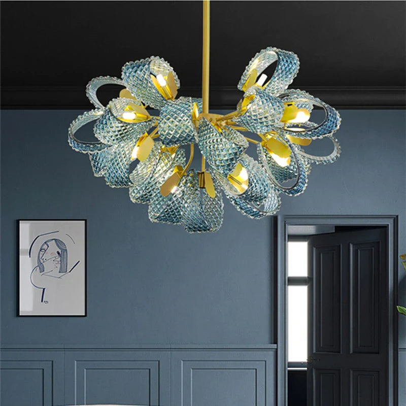 Afralia™ Blue Glass LED Pendant Lamps: Modern Chandelier Lighting for Hallway, Bedroom, Living Room