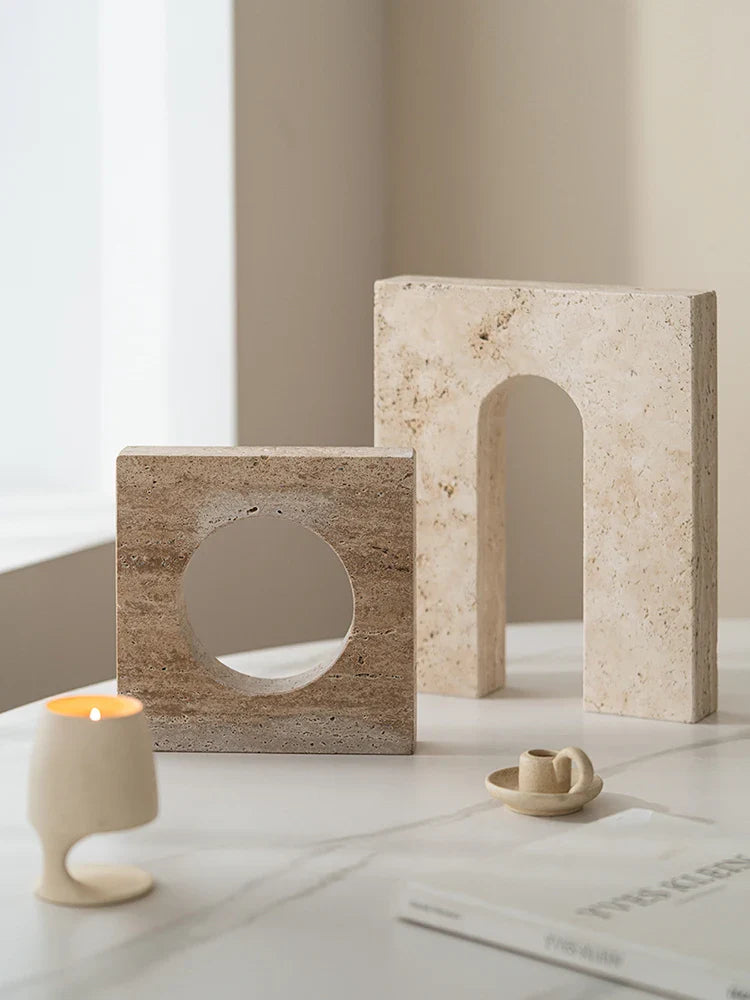 Afralia™ Marble Archway Travertine Ornament for Coffee Table Living Room Decor