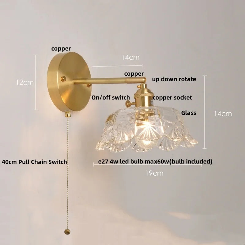 Afralia™ Clear Glass LED Wall Light with Pull Chain Switch