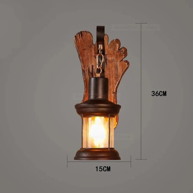Afralia™ Wrought Iron Wood Wall Lamps - Retro LED Wall Lights for Home, Bar, Cafe & Living Room