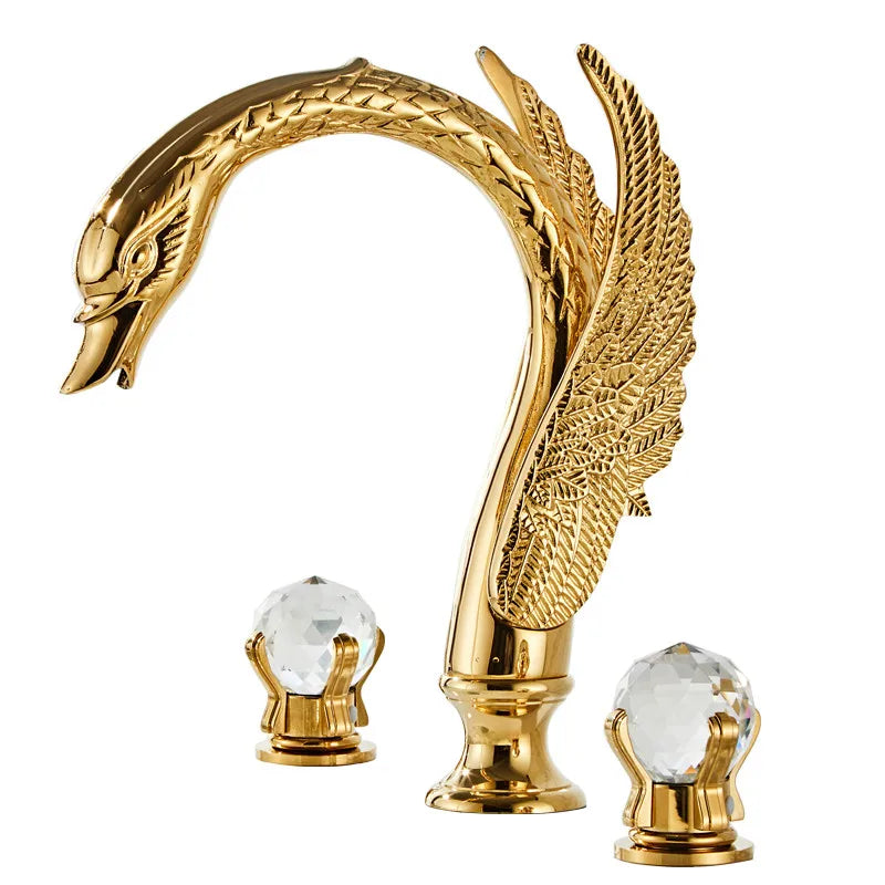 Afralia™ Swan Black Gold Bathroom Faucet Set