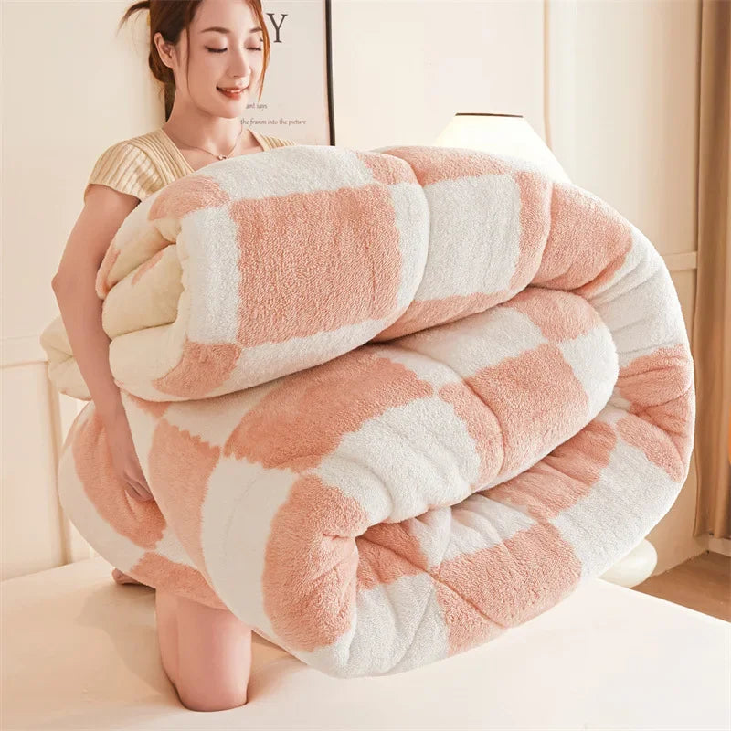 Afralia™ Winter Checkerboard Duvet Blanket: Super Thick, Warm & Weighted for Fluffy Comfort.