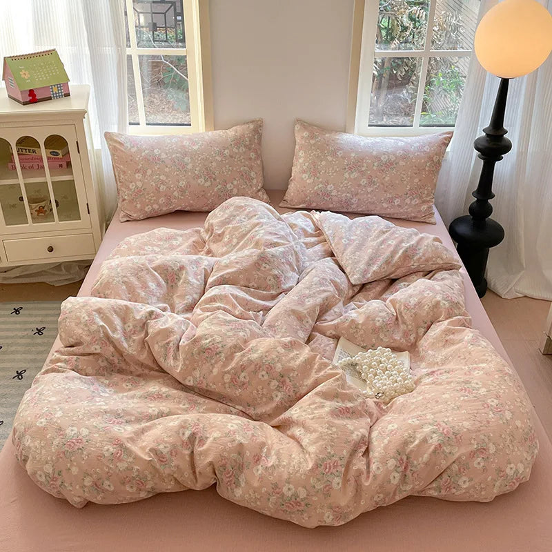 Afralia™ Cotton Flower Print Bedding Set - Romantic High-Density Comforter for Adults