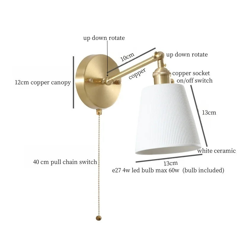 Afralia™ White Ceramic LED Wall Sconce - Nordic Copper Minimalist Sconce Light for Home Decor
