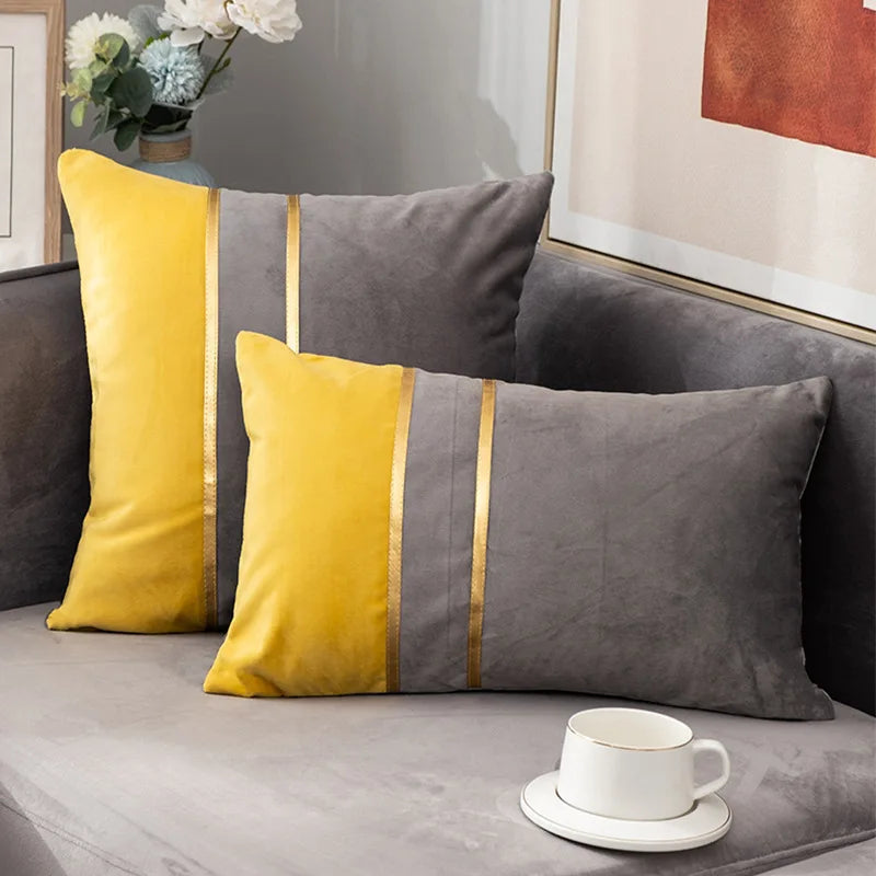 Afralia™ Velvet Sofa Cushion 45x45cm with Fashion Gold Bar Stitching, Decorative Pillows for BedHome