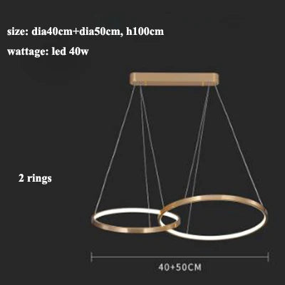Afralia™ Modern Gold LED Circle Rings Chandelier Dimmable Dining Room Lustre