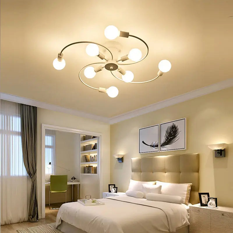 Afralia™ Modern Iron Ceiling Chandelier LED E27 Black White Gold Living Bedroom Lighting