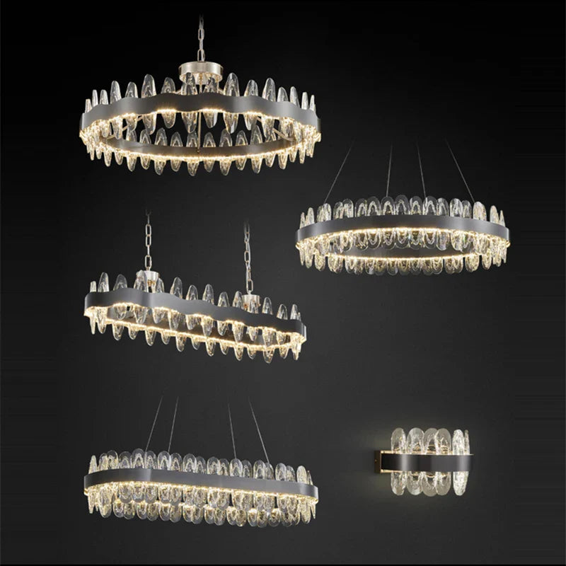 Afralia™ Luxury LED Chandelier Black Crystal Modern Suspension Island Dining Lamp