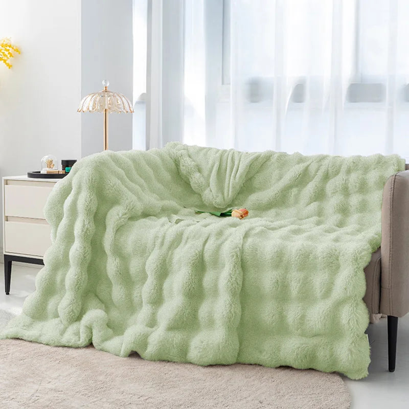 Afralia™ Faux Rabbit Fur Flannel Sofa Blanket, All Seasons Solid Soft Nap Quilt