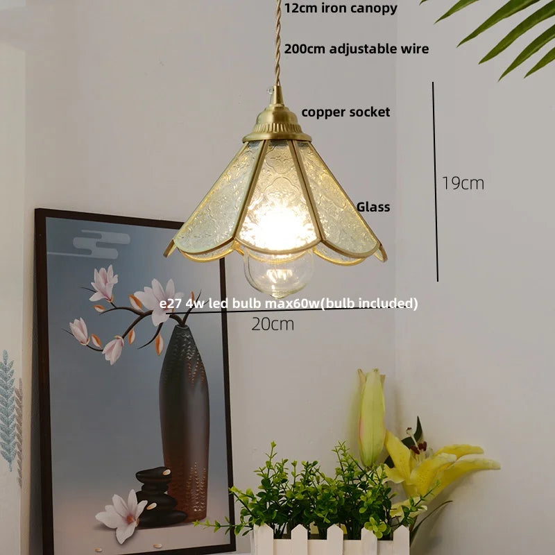 Afralia™ Brass Vintage Glass Pendant Lamp Adjustable LED Dining Room Kitchen Fixture