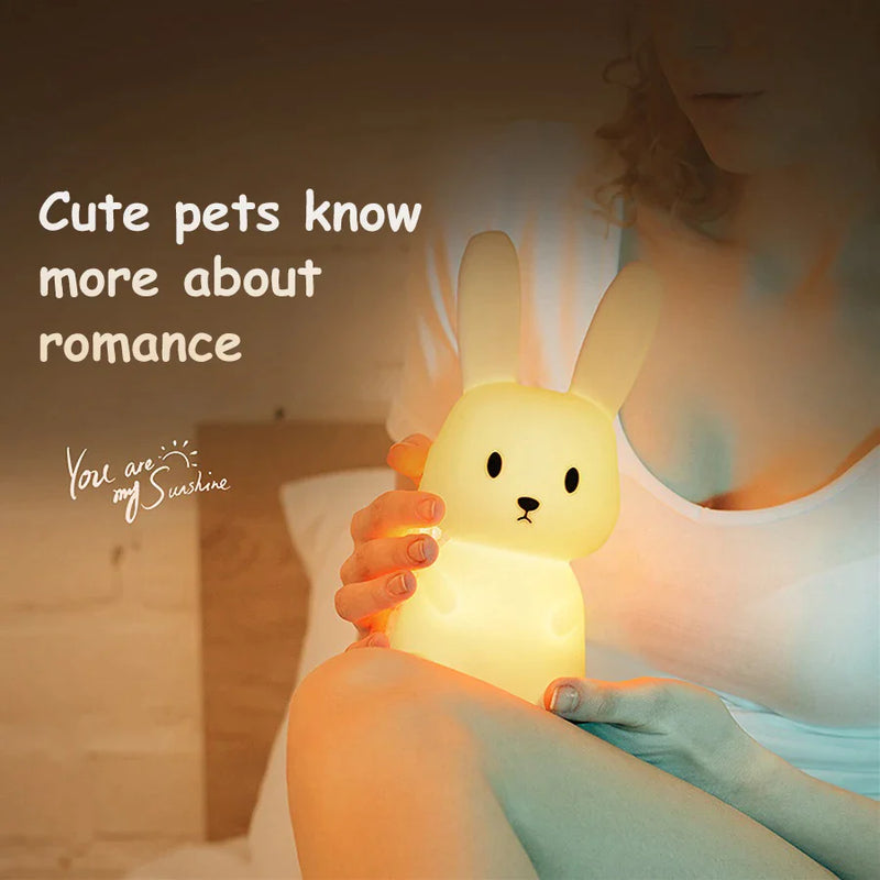 Afralia™ Rabbit Cartoon Silicone Night Light - Dimmable, Rechargeable, Kids Bedroom Gift