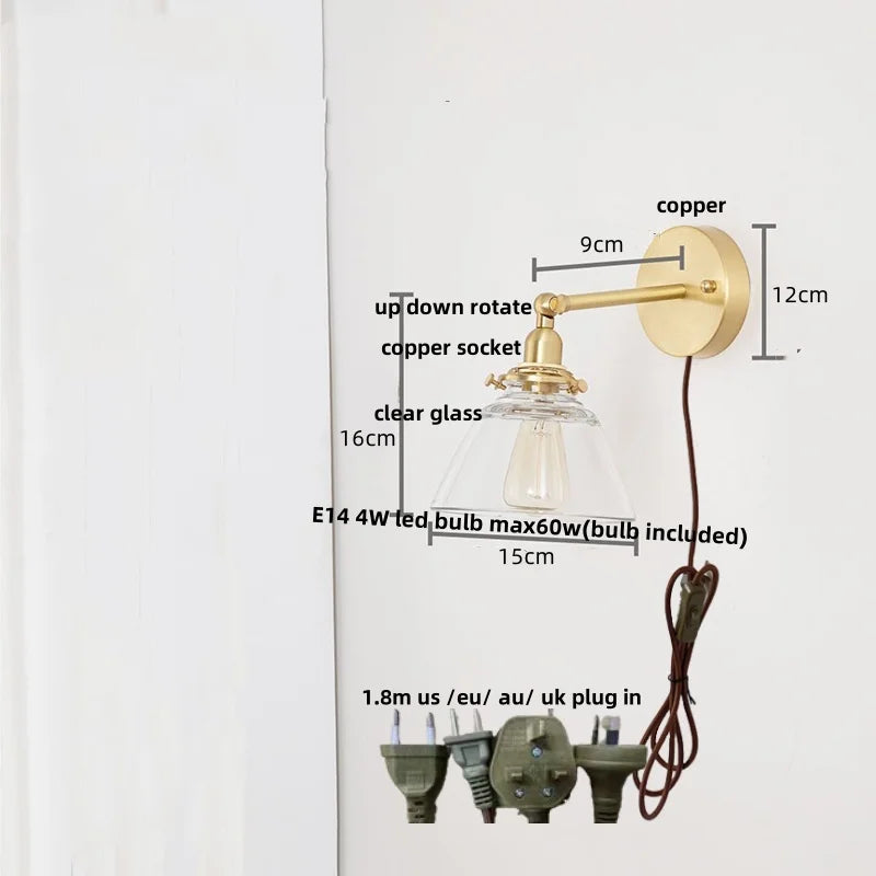 Afralia™ Clear Glass LED Wall Lights Pull Chain Switch Modern Bedside Lamp