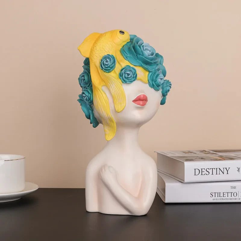 Modern Girl Sculptures, Colorful People Bust Statue for Home Decor by Afralia™