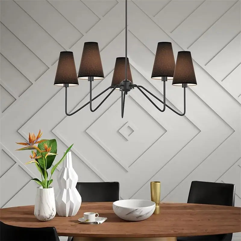 Afralia™ Classic Gold/Black Chandelier with White Linen Shades for Modern Bedrooms