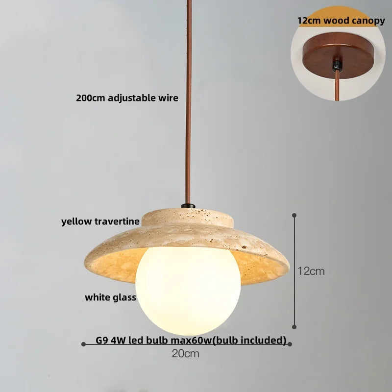 Afralia™ LED Pendant Lights Wood Home Decor Yellow Stone Globe Hanging Lamp