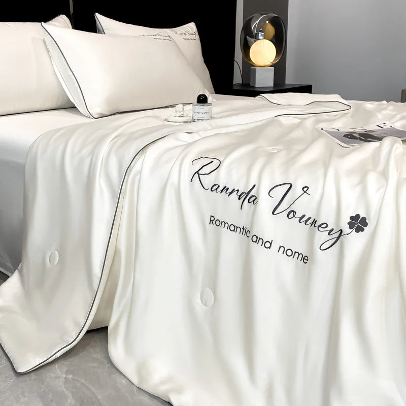 Afralia™ Silk Embroidered Summer Quilt: Smooth, Cooling, Comforter for Bed