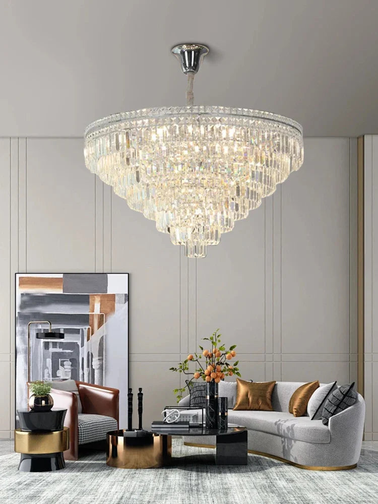 Afralia™ Silver Crystal Ceiling Chandelier LED Luxury Home Decor Living Dining Room Lighting