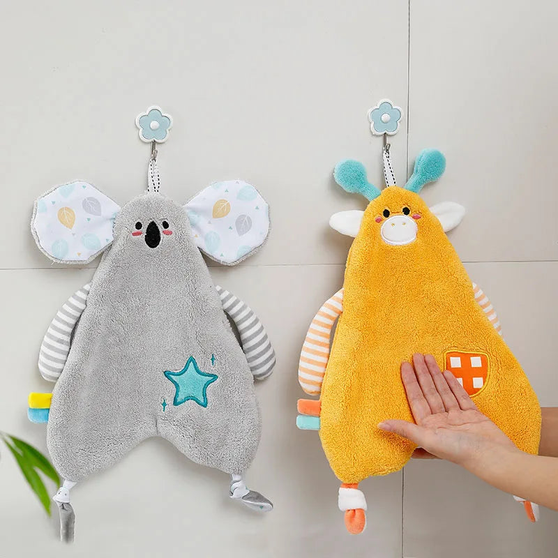 Afralia™ Cartoon Animals Hand Towel: Soft Coral Fleece, High Absorbency, Skin Friendly Kids' Towel