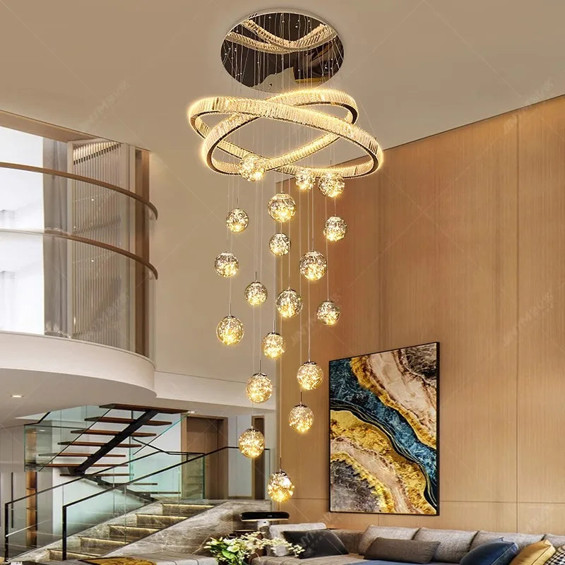 Afralia™ Modern Crystal Chandelier Stair Living Room Pendant Lights Interior Lighting