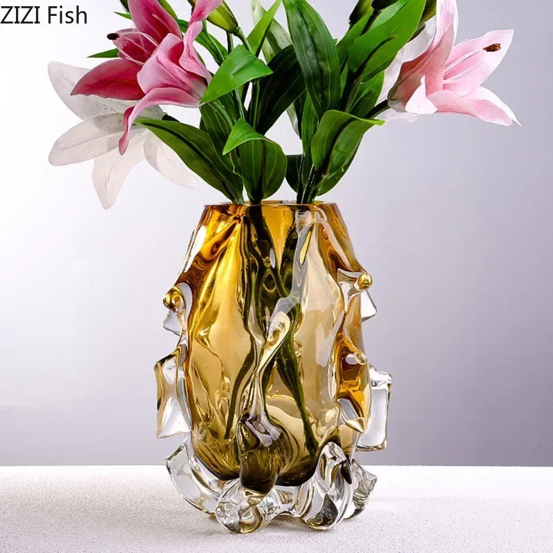 Afralia™ Amber Glass Vase for Modern Home Decor & Flower Arrangement