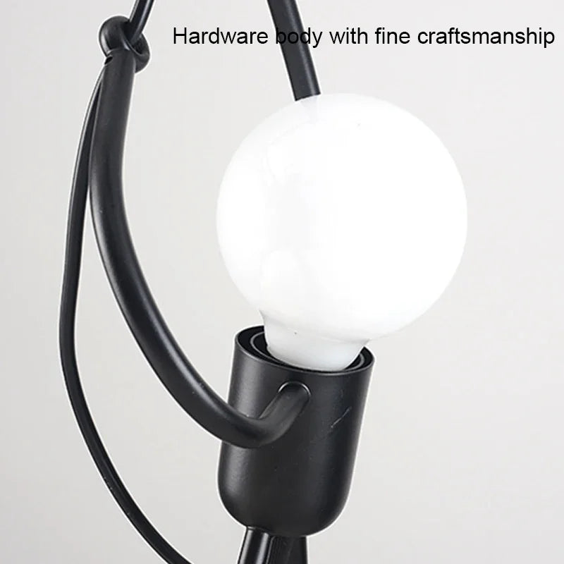 Afralia™ Little Man Iron Pendant Light - Vintage LED Hanging Lamp for Home Decor