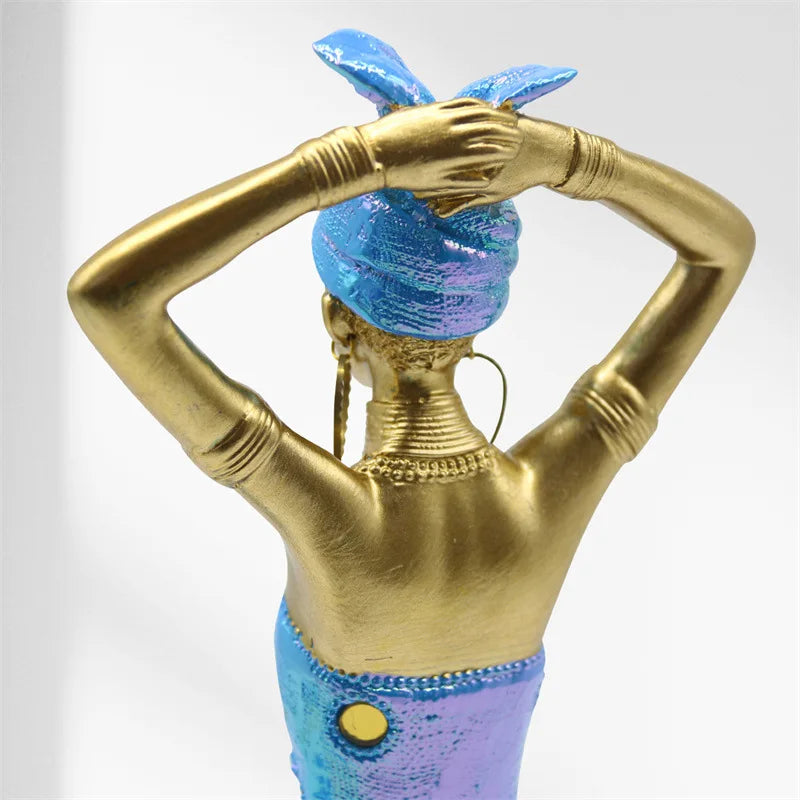 Afralia™ Golden Female Statue African Tribal Style Portrait Sculpture Home Decor