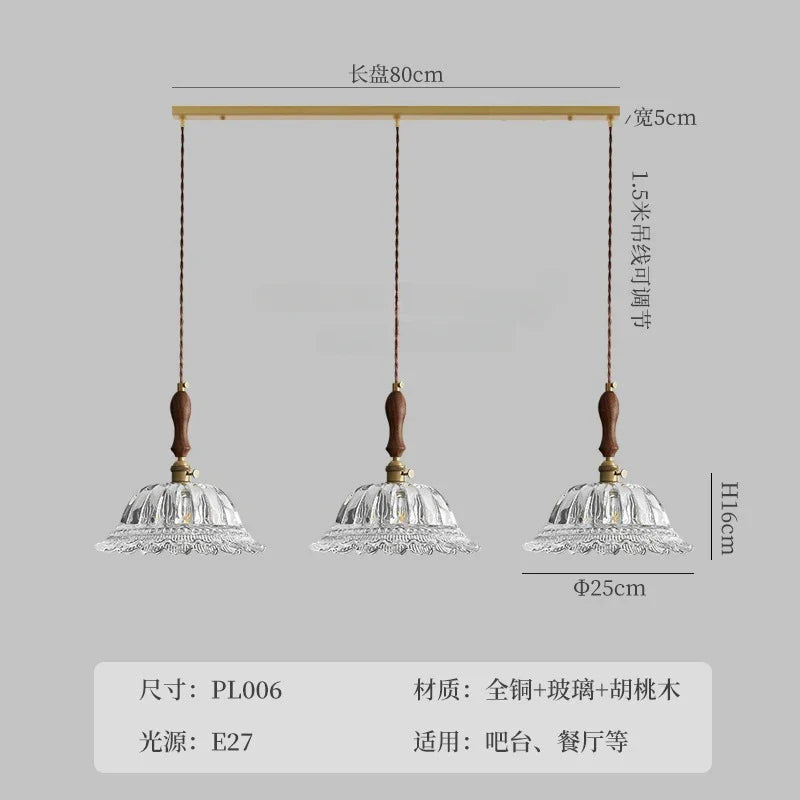 Afralia™ French Ins Walnut Brass Glass Pendant Lights LED E27 for Kitchen Island Restaurant