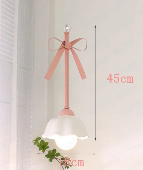 Afralia™ Pink Bowknot Princess Room LED Pendant Light