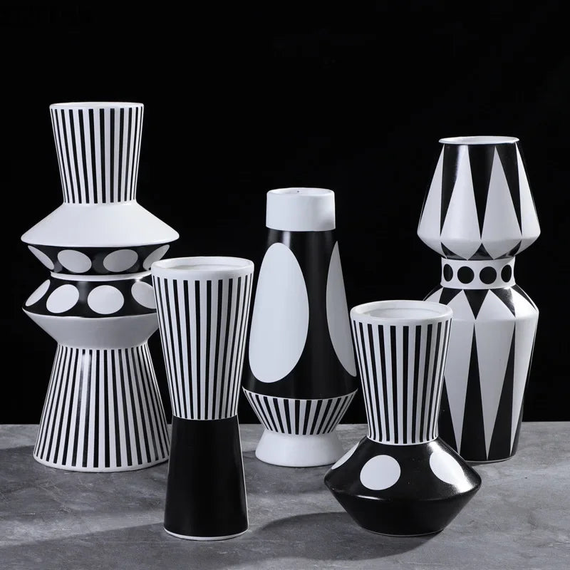 Afralia™ Ceramic Vase Modern Black White Irregular Geometric Living Room Decor