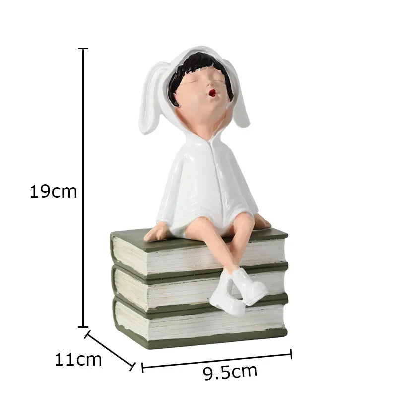 Afralia™ Girls and Books Resin Sculpture Figure for Modern Room Decor