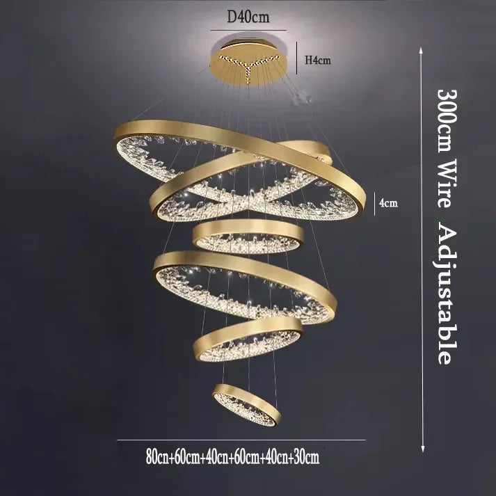 Afralia™ Luxury Crystal Circle Rings Ceiling Chandelier for Living Room and Bedroom