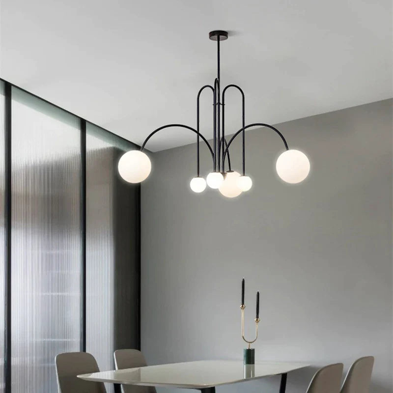 Milky White Glass Ball Chandelier by Afralia™: Modern LED Light Fixture for Dining Room