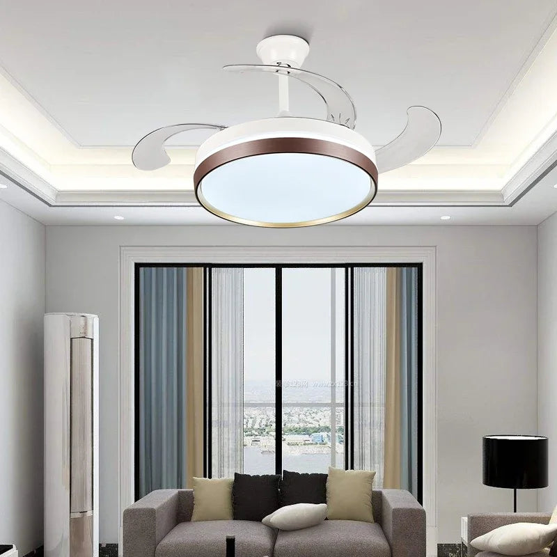 Afralia™ 42" Modern Black White LED Ceiling Fan Remote Control Lighting for Dining Room Bedroom
