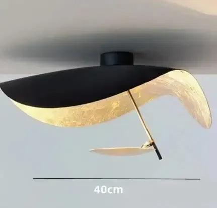 Afralia™ Lederam Manta Pendant: Industrial Black & Gold Ceiling Light with Lotus Leaf Design